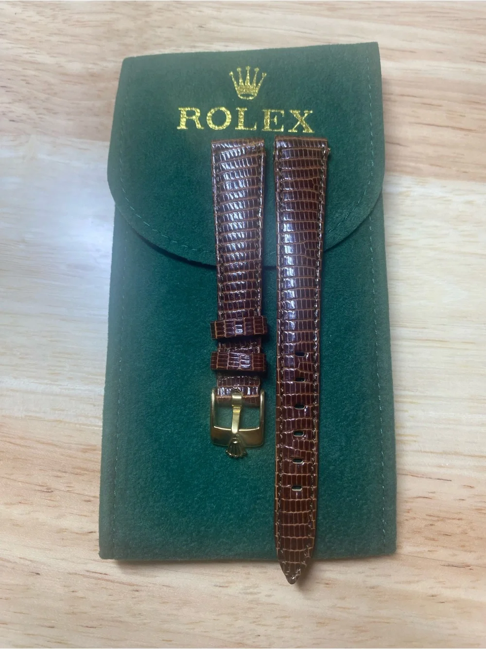 Vintage Brown Lizard-Pattern Leather  Strap - Men with gold plated Rolex Buckle